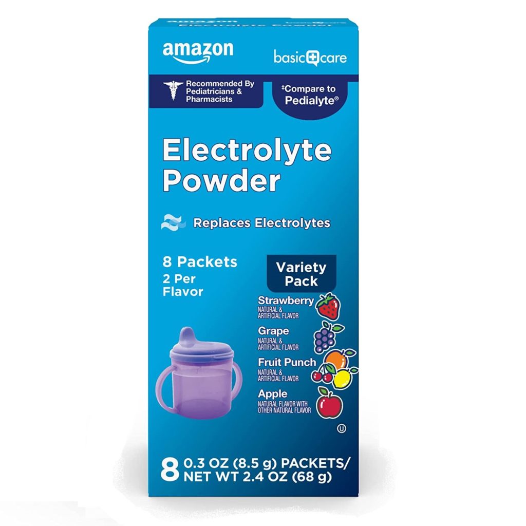 Amazon Basic Care Electrolyte Powder Variety Pack, Apple, Fruit Punch, Grape, Strawberry, Electrolyte Drink Mix, 8 Count