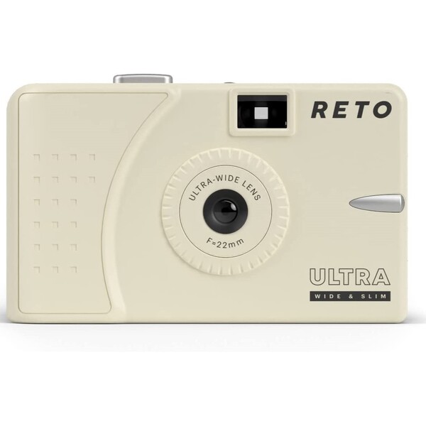 RETO Ultra Wide and Slim 35mm Reusable Daylight Film Camera - 22mm Wide Lens, Focus Free, Light Weight, Easy to Use (Cream)
