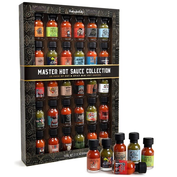 Thoughtfully Gourmet, Master Hot Sauce Collection Sampler Set, Vegan and Vegetarian, Flavors Include Garlic Herb, Apple Whiskey and More, Set of 30