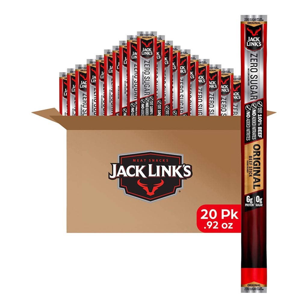 Jack Link's Beef Sticks – Protein Snack, Meat Stick with 6g of Protein, Made with Premium Beef, No Added MSG** – Zero Sugar, 0.92 Oz. (20 Count)