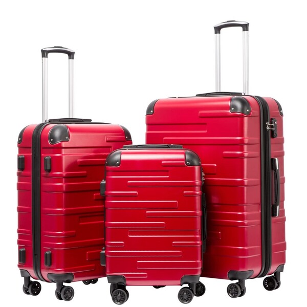 Coolife Luggage Expandable(only 28") Suitcase 3 Piece Set with TSA Lock Spinner 20in24in28in (red)