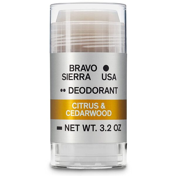 Aluminum-Free Natural Deodorant for Men by Bravo Sierra - Long Lasting All-Day Odor and Sweat Protection - Citrus and Cedarwood, 3.2 oz - Paraben-Free, Baking Soda Free, Vegan and Cruelty Free - Will Not Stain Clothes.