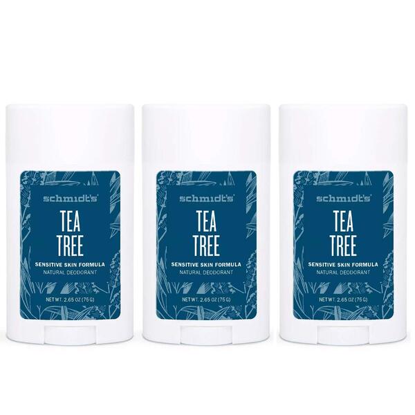 Schmidt's Tea Tree Aluminum-Free Natural Deodorant Stick for Sensitive Skin 2.65 oz (3 Pack)