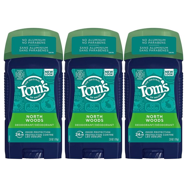 Tom's of Maine Long-Lasting Aluminum-Free Natural Deodorant for Men, North Woods, 2.8 oz. 3-Pack (Packaging May Vary)
