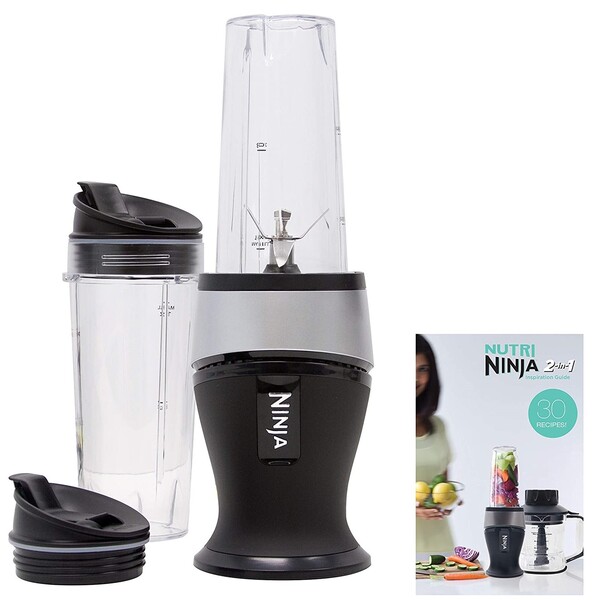  Ninja QB3001SS Fit Compact Personal Blender, Pulse Technology, 700-Watts, for Smoothies, Frozen Blending, Ice Crushing, Nutrient Extraction*,Food Prep & More, (2) 16-oz. To-Go Cups & Spout Lids, Black