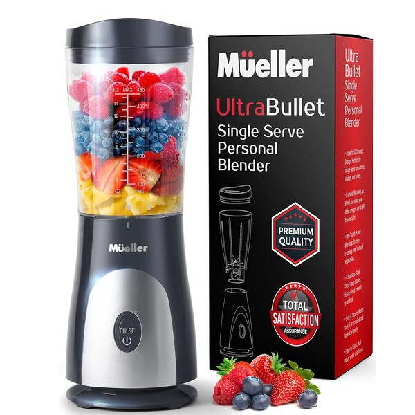  Mueller Ultra Bullet Personal Blender for Shakes and Smoothies with 15 Oz Travel Cup and Lid, Juices, Baby Food, Heavy-Duty Portable Blender & Food Processor, Grey