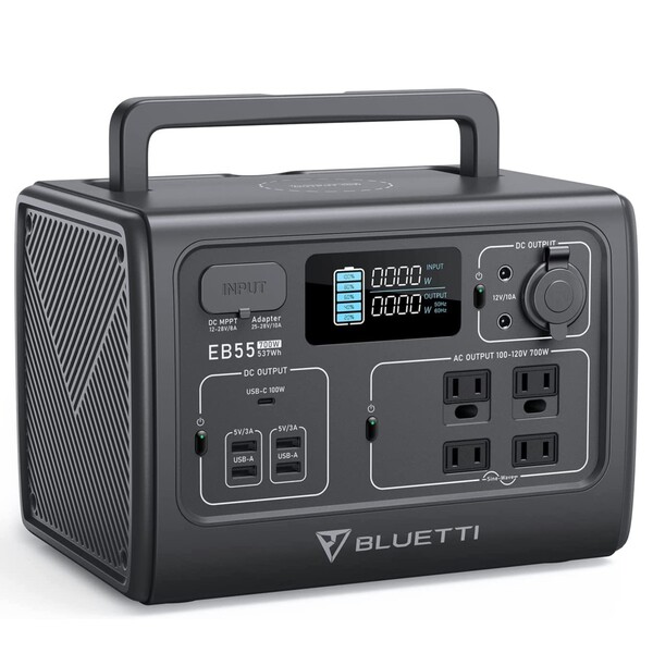  BLUETTI Portable Power Station EB55, 537Wh LiFePO4 Battery Backup w/ 4 700W AC Outlets (1400W Peak), 100W Type-C, Solar Generator for Outdoor Camping, Off-grid, Blackout (Solar Panel Optional)