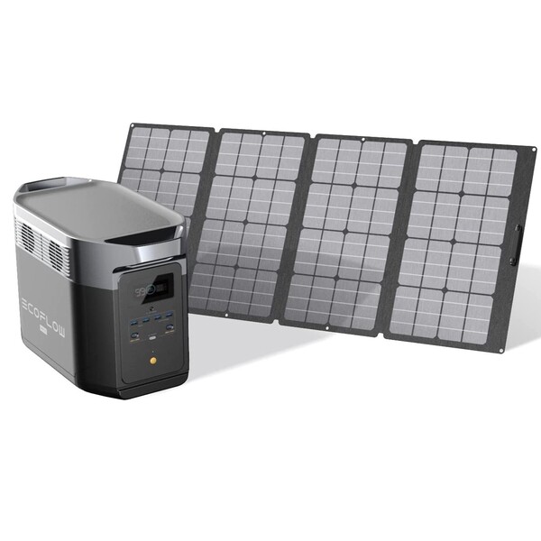 EF ECOFLOW Solar Generator Delta Max (2000) 2016Wh with 160W Solar Panel, 6 X 2400W (5000W Surge) AC Outlets, Portable Power Station for Home Backup Outdoors Camping RV Emergency