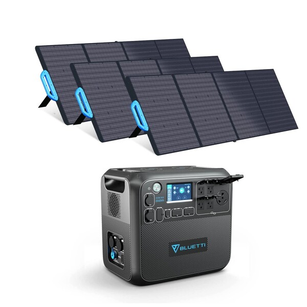  BLUETTI Solar Generator AC200MAX with 3 PV200 Solar Panels Included, 2048Wh Portable Power Station w/ 4 2200W AC Outlets, LiFePO4 Battery Pack Expandable to 8192Wh for Home Use, Road Trip, Emergency