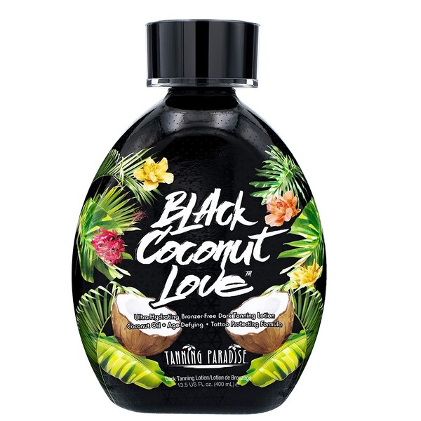 Tanning Paradise Black Coconut Love Tanning Lotion | Coconut Oil | Age-Defying | Tattoo Protecting Formula | Ultra Hydrating Dark Tanning Lotion, 13.5oz