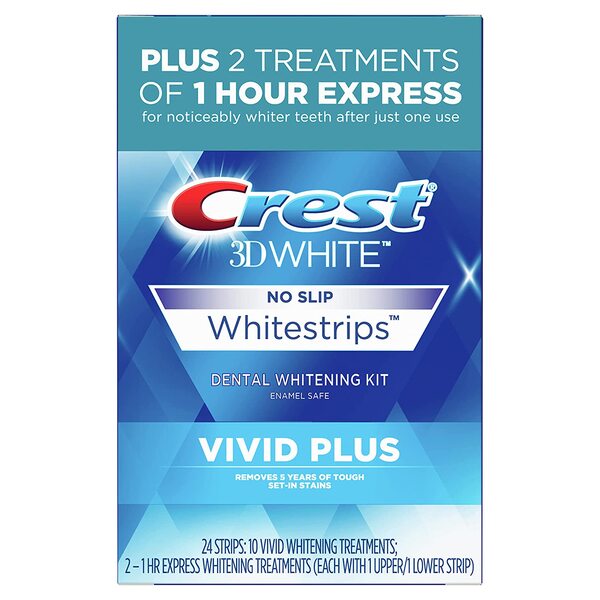  Crest 3D Whitestrips, Vivid Plus, Teeth Whitening Strip Kit, 24 Strips (12 Count Pack) (Packaging May Vary)