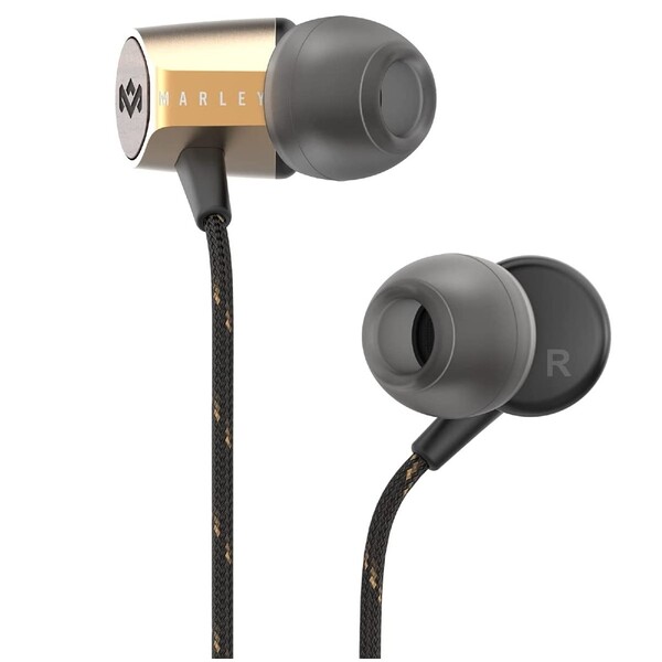 House of Marley Uplift 2: Wired Earphones with Microphone and Sustainable Materials (Brass)
