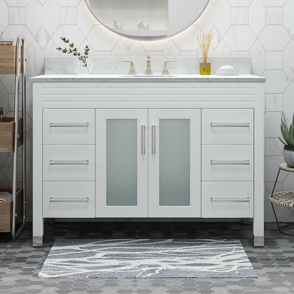 Dot and Bo Holdame Contemporary 48" Wood Single Sink Bathroom Vanity with Marble Counter Top with Carrara White Marble Review