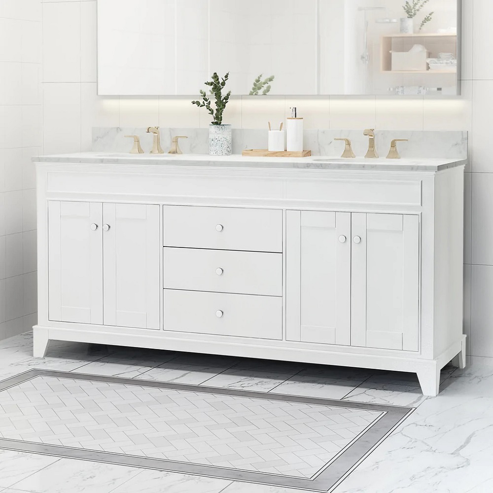 Dot and Bo Feldspar Contemporary 72" Wood Double Sink Bathroom Vanity with Marble Counter Top with Carrara White Marble Review 
