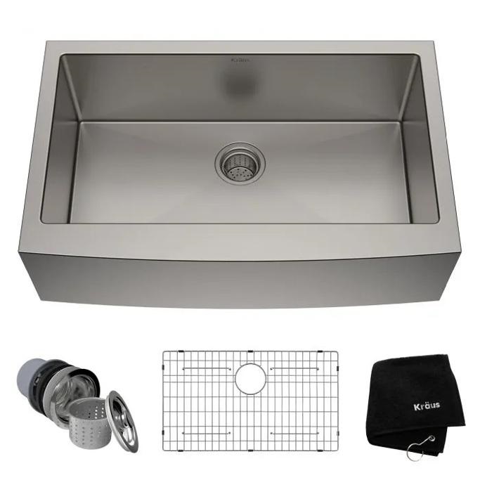 Kraus Standart PRO Apron Front 16 Gauge Stainless Steel Single Bowl Kitchen Sink 