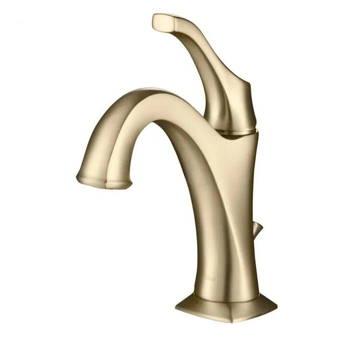 Kraus Arlo Single Handle Basin Bathroom Faucet with Lift Rod Drain in Brushed Gold 