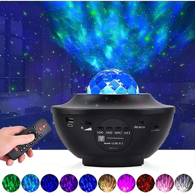 Mini In The Box LED Galaxy Projector Night Light Ocean Wave Projection with Bluetooth Music Speaker 8W LED 10 Colors 21 Lighting Modes Brightness Levels Adjustable with Remote Control 