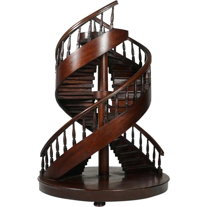 Ruby Lane Vintage Mahogany Wood Double Spiral Staircase Architectural Model Maquette 