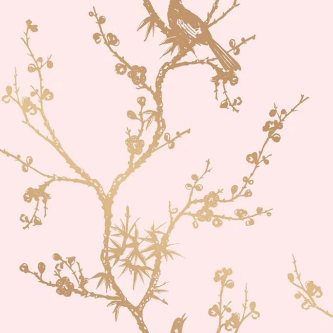 Tempaper Bird Watching Pink Metallic Gold Removable Wallpaper 