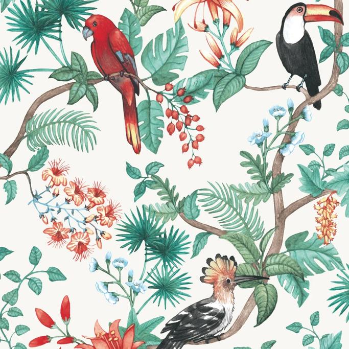 Tempaper Peel and Stick Wallpaper Birds of Paradise Cream Tropical 