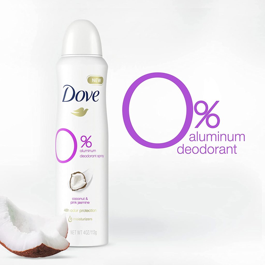 Dove 0 percent Deodorant Spray For 48 Hour Protection Coconut and Pink Jasmine Aluminum Free Deodorant 4 oz 3 Count
