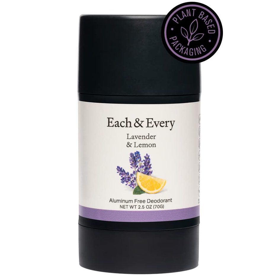Each & Every Natural Aluminum-Free Deodorant for Sensitive Skin with Essential Oils, Plant-Based Packaging, Lavender & Lemon, 2.5 Oz.