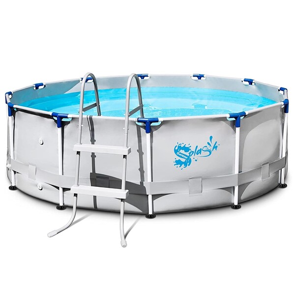 Round Above Ground Swimming Pool - Fast Setup Durable Outdoor Metal Frame Pool Set for Garden, Backyard, Lawn, Courtyard - w/ Ladder, Filter, Cover, Plastic Spare Parts 9' x 30"