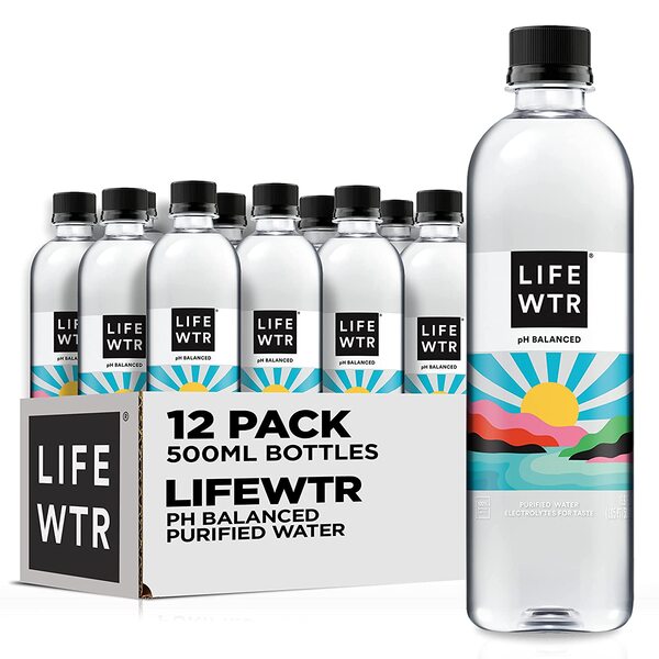  LIFEWTR Premium Purified Water pH Balanced with Electrolytes, 100% recycled plastic bottles, 500ml 16.9 Fl Oz Bottles(Pack of 12)