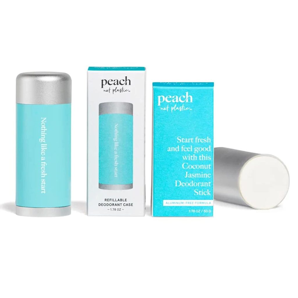 Peach Not Plastic Deodorant Starter Kit | Refillable Set With Aluminum-Free Deodorant Stick & Forever Case | 48 Hour Protection | Coconut Jasmine Unisex | 1.78 oz 