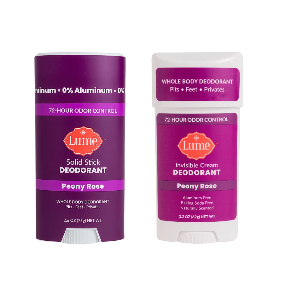 Lume Natural Deodorant - Underarms and Private Parts - Aluminum Free, Baking Soda Free, Hypoallergenic, and Safe For Sensitive Skin - 2.2 Ounce Stick Two-Pack (Peony Rose) 