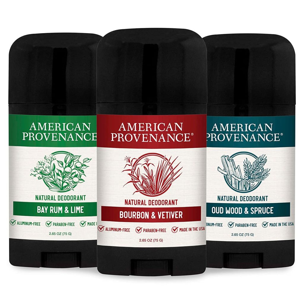 American Provenance All Natural Deodorant for Men - Aluminum Free Deodorant for Women - Made in the USA Essential Oils & Cruelty Free - Bourbon & Vetiver, Oud Wood & Spruce, Bay Rum & Lime, (3 Pack) 