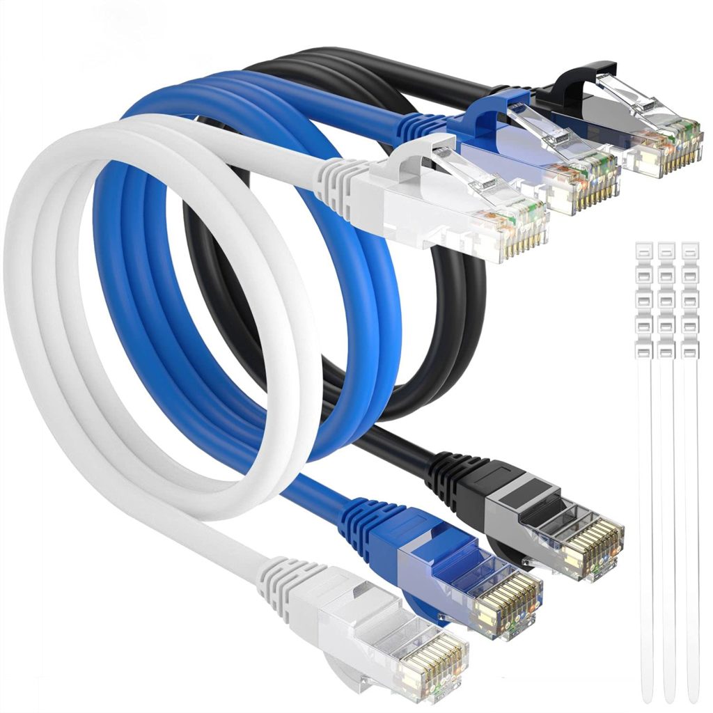 Cat 6 Ethernet Cable 10 Feet/3 Pack,Adoreen Patch Cord(from 0.6-25ft) Cat6 High Speed Network LAN UTP RJ45 Internet Ether Cable Cat 5e Cat 5 +15 Ties-(3.05m)