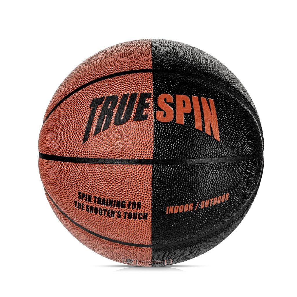 True Spin Basketball Ball for Shot Control & Spin Training - Outdoor / Indoor Premium Composite Leather - Regulation Size 7, 29.5" 