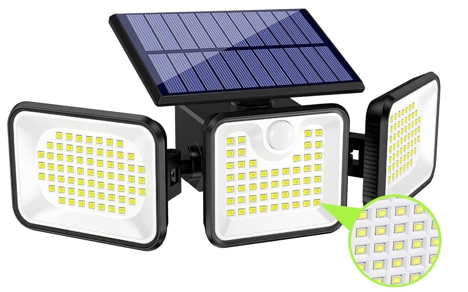 Solar Light Outdoor IP65 Waterproof 2 Pack 3 Adjustable Heads 270° Wide Angle Outdoor Flood Light for Garage Porch Garden Yard LED Security Light with Motion PIR Sensor with 210 LED 2500LM 
