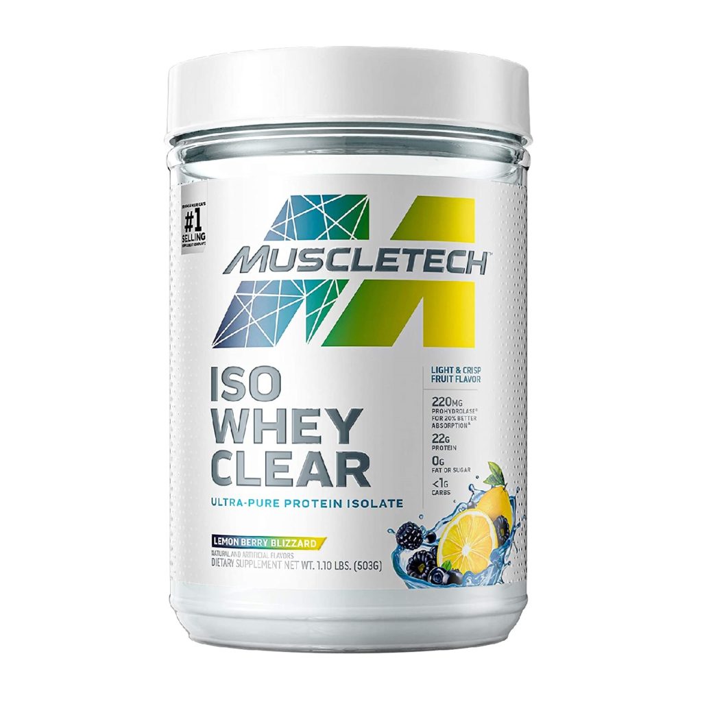 Best Tasting Protein Powder 12 Whey Protein Powder | MuscleTech Clear Whey Protein Isolate | Whey Isolate Protein Powder for Women & Men | Clear Protein Drink | 22g of Protein, 90 Calories | Lemon Berry Blizzard, 1.1lb(19 Servings)