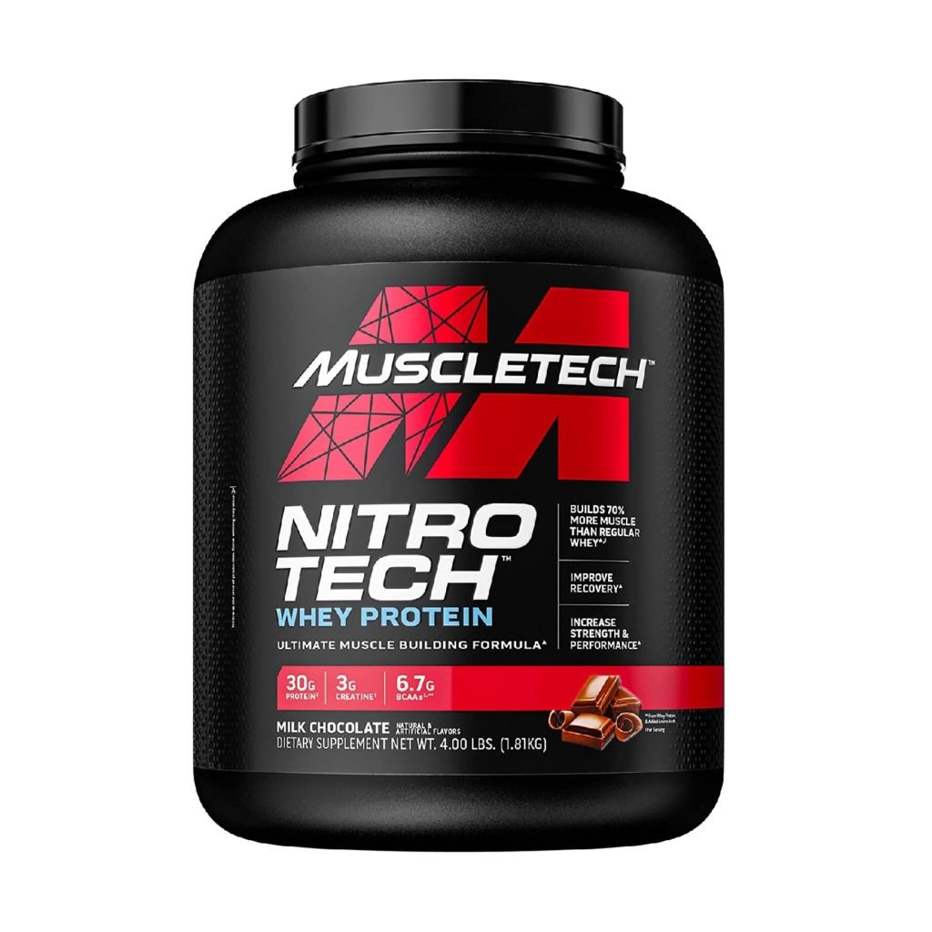 Best Tasting Protein Powder 14 Whey Protein Powder | MuscleTech Nitro-Tech Whey Protein Isolate & Peptides | Milk Chocolate, 4 Pound (Pack of 1), 40 Servings