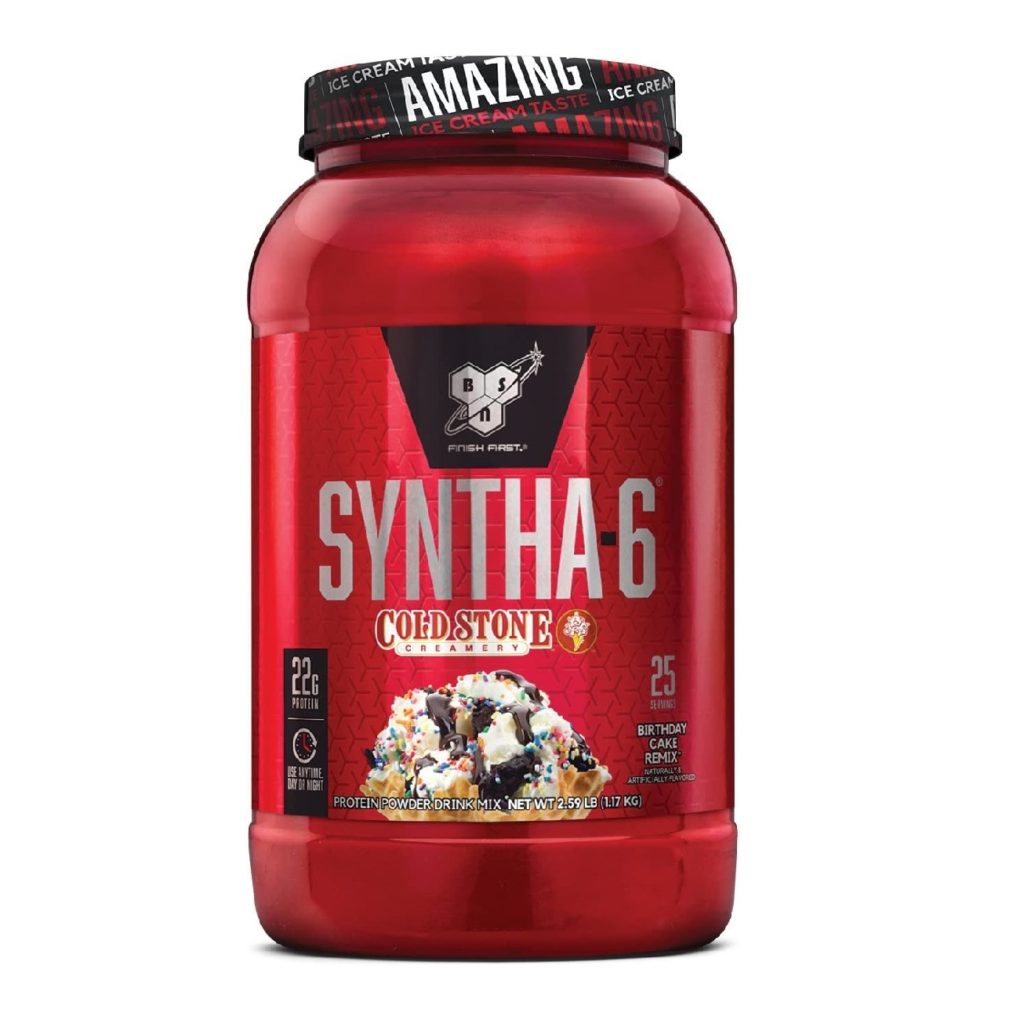 Best Tasting Protein Powder 6 BSN Syntha-6 Whey Protein Powder, Cold Stone Creamery- Birthday Cake Remix Flavor, Micellar Casein, Milk Protein Isolate Powder, 25 Servings