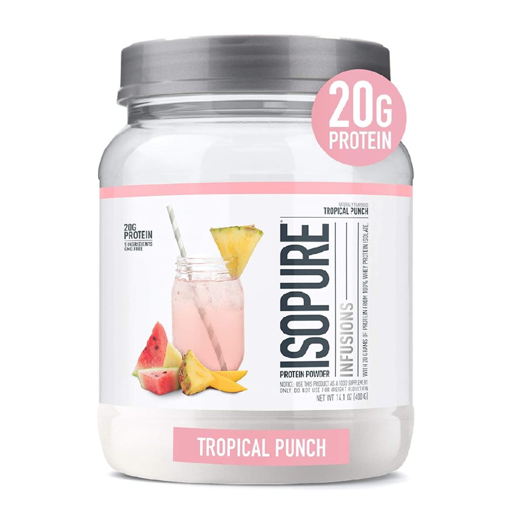 Best Tasting Protein Powder 9 Isopure Protein Powder, Gluten Free, Whey Protein Isolate, Post Workout Recovery Drink Mix, Prime Drink, Infusions- Tropical Punch, 16 Servings