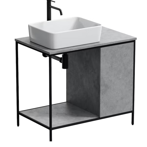 Victoria Plum Mode Bergne Dark Concrete Grey Washstand And Black Steel Frame 812mm With Ellis Countertop Basin, Tap, Waste, And Trap Review 
