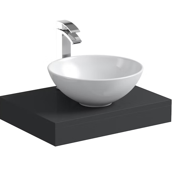 Victoria Plum Review 9 Victoria Plum Mode Orion Slate Gloss Grey Countertop Shelf 600mm With Derwent Countertop Basin, Tap, And Waste Review