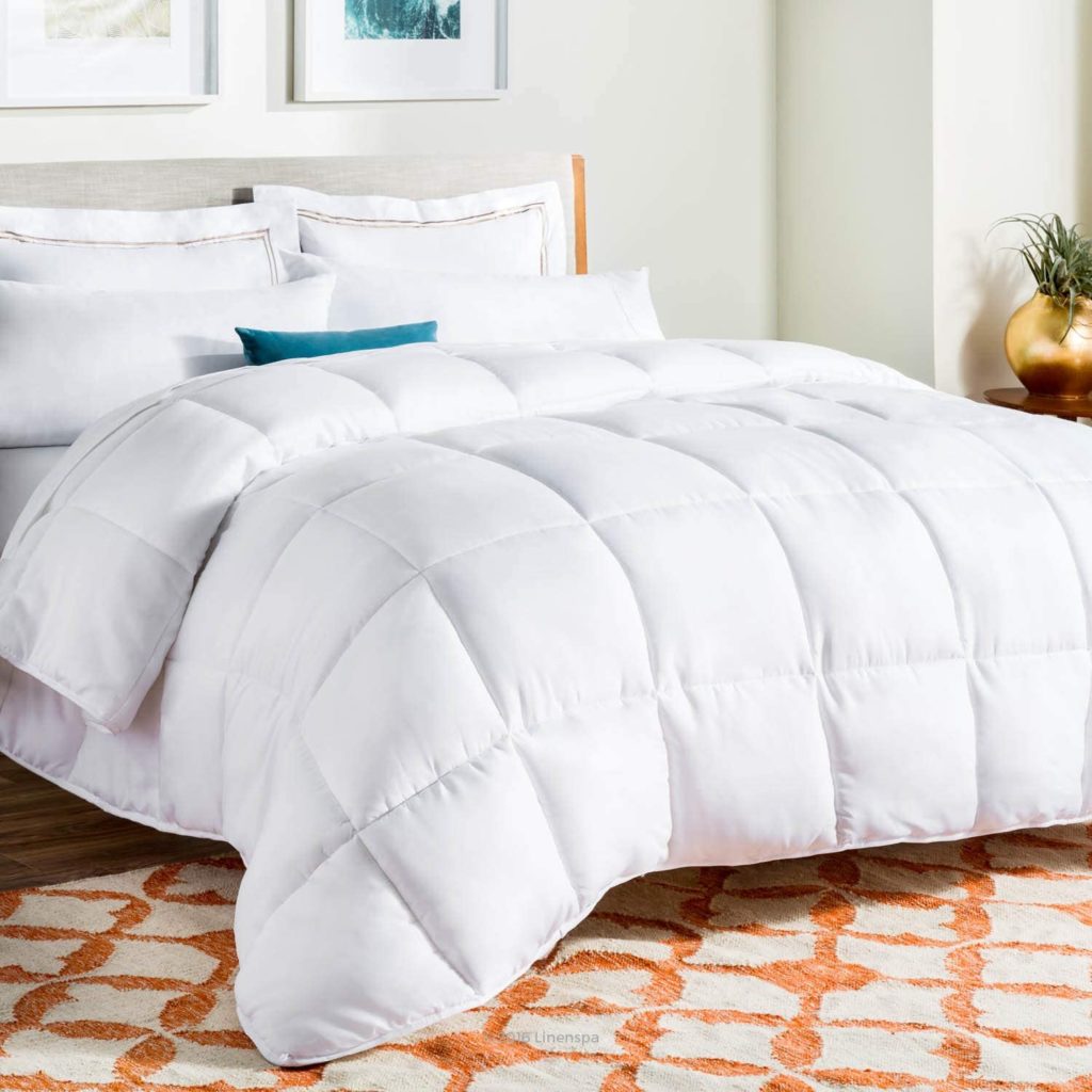 Linenspa Comforter Duvet Insert Queen White Down Alternative All Season Microfiber-Queen Size - Box Stitched