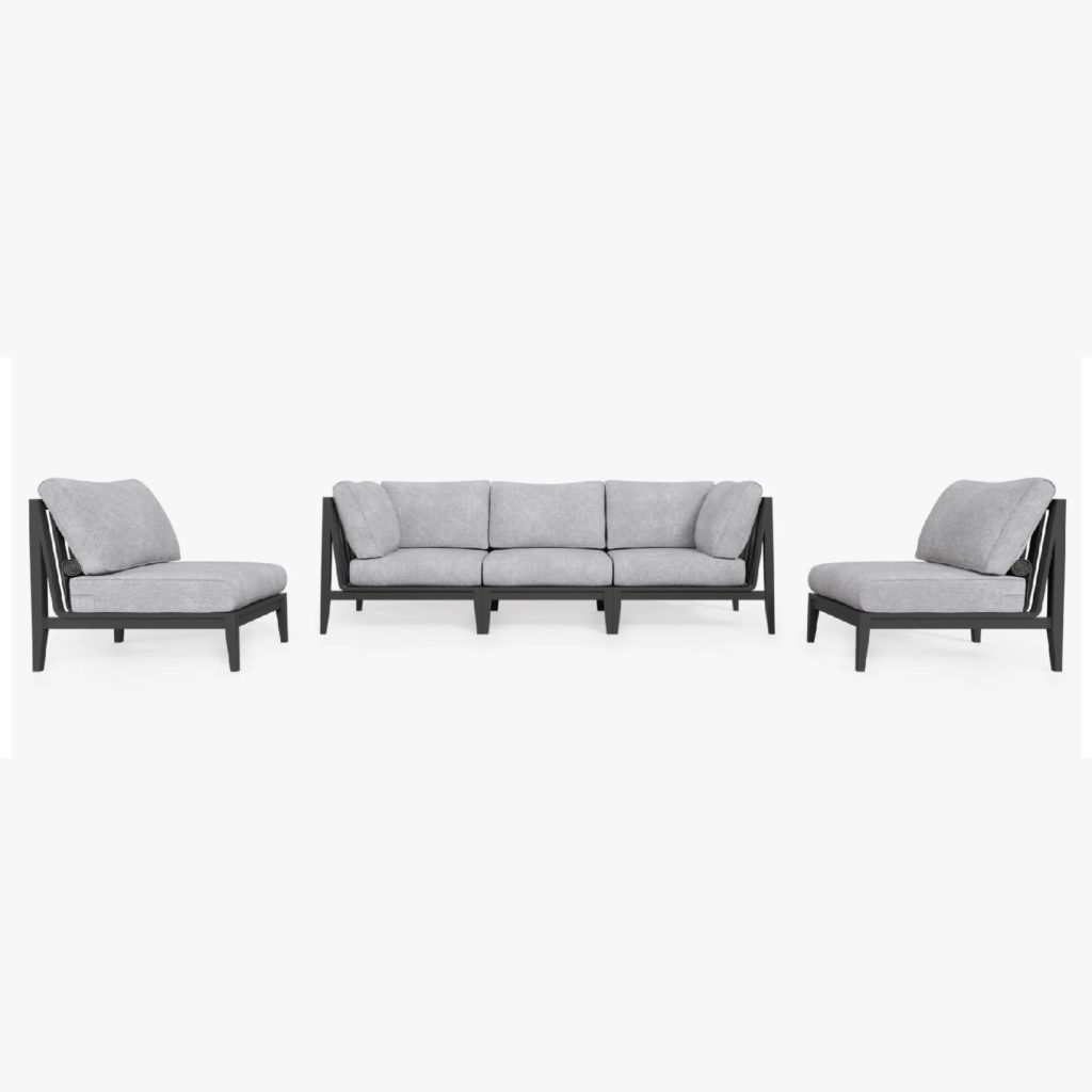 Outer Charcoal Aluminum Outdoor Sofa - 5 Seat  https://liveouter.com/products/aluminum-outdoor-sofa-with-armless-chairs-five-seat/pacific-fog-gray