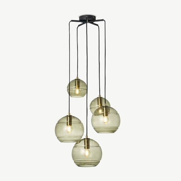 Made.com Mika Pendant Chandelier Light, Green, Grey & Brass 