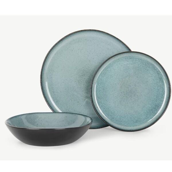 Made.com Krisha 12 Piece Dinner Set, Turquoise & Charcoal Reactive Glaze 