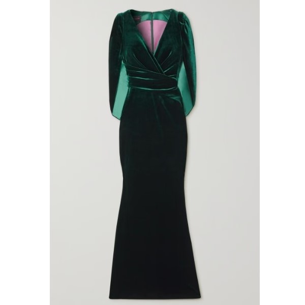 Net-A-Porter Talbot Runhof Cape-Effect Stretch-Velvet Gown 