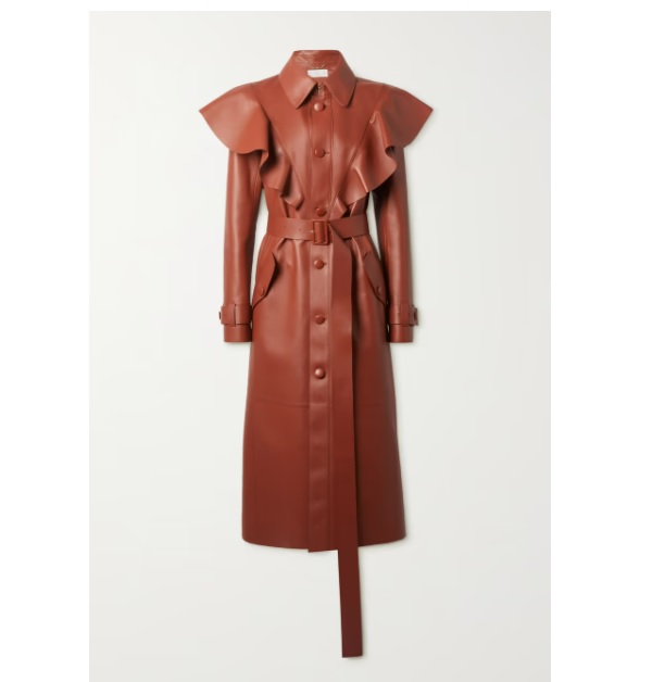 Net-A-Porter Chloé Belted Ruffled Leather Trench Coat 