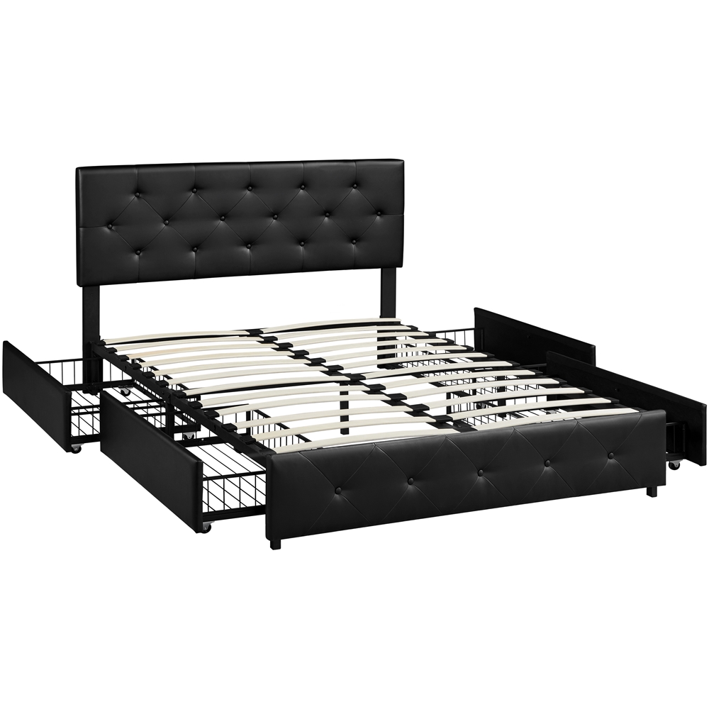 Yaheetech Queen Size Upholstered Bed Frame with 4 Drawers Review 