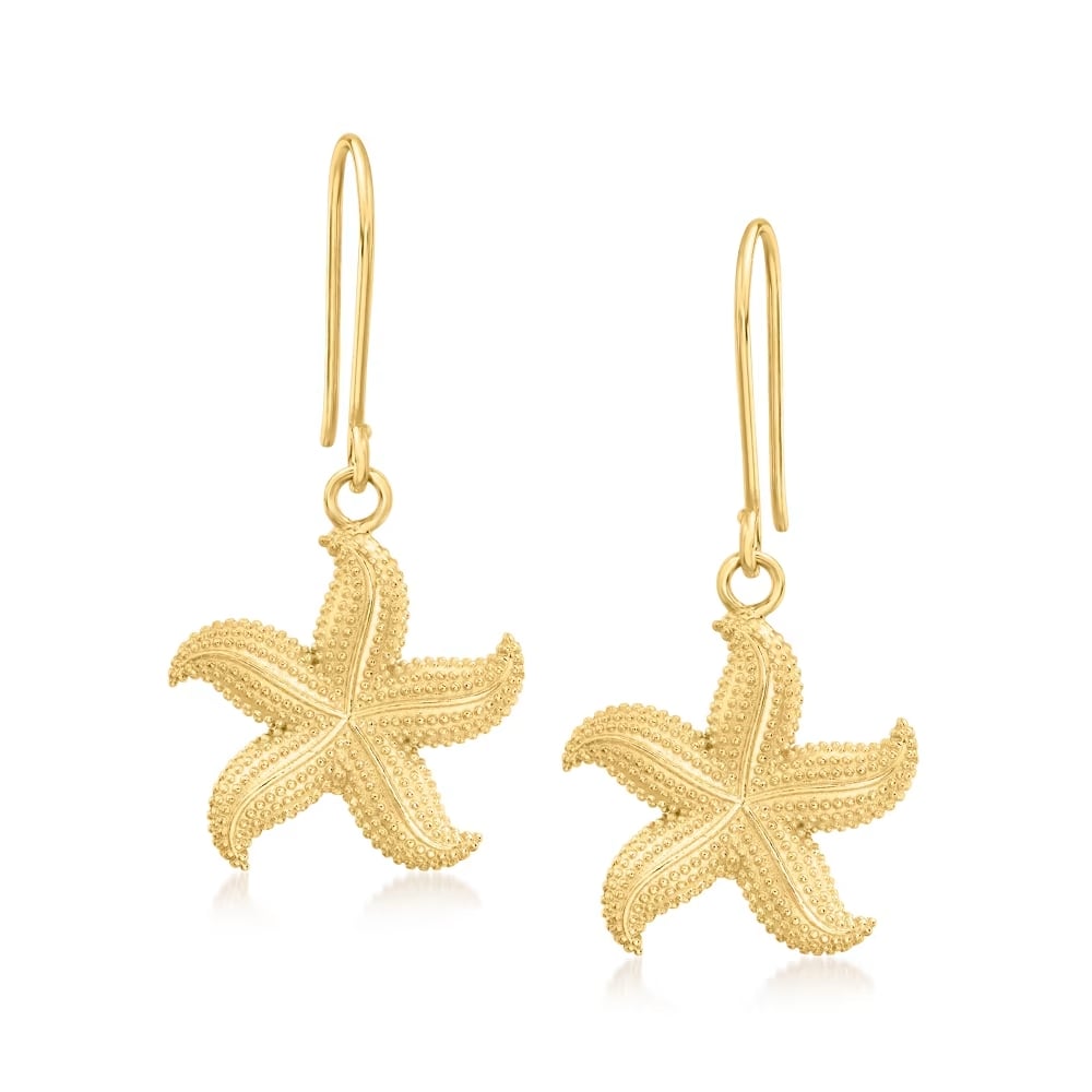 Ross-Simons 18kt Gold Over Sterling Textured and Polished Starfish Drop Earrings Review