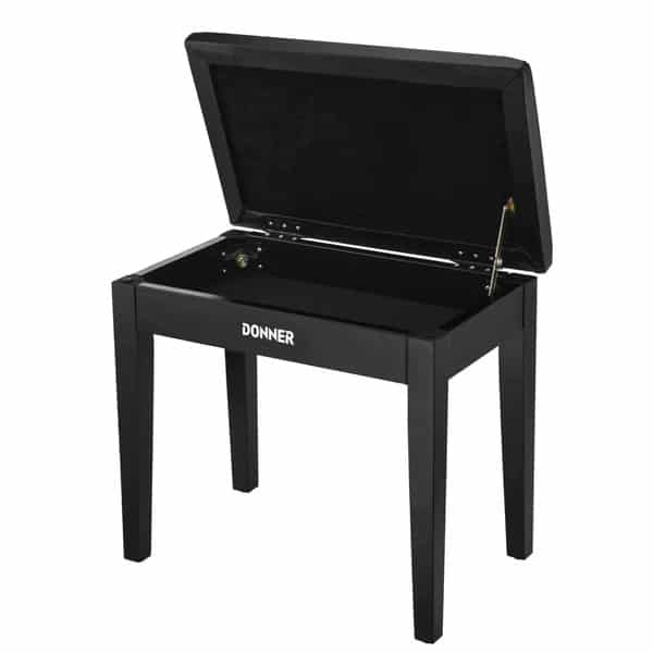 Donner Deal Piano Bench Solid Wood with Storage Black