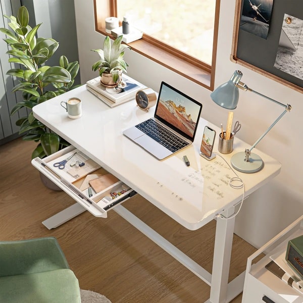 Fezibo Elita All-In-One Standing Glass Top Standing Desk 